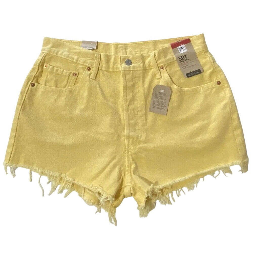 Levi's 501 Womens Shorts 32 High Rise Cut Off Raw Yellow Denim $59 NEW